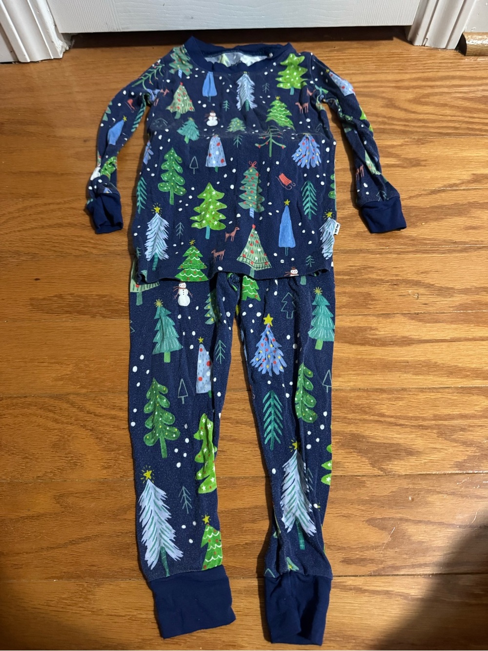 Little Sleepies Navy Holiday Tree Pajama Set with Green Accents
